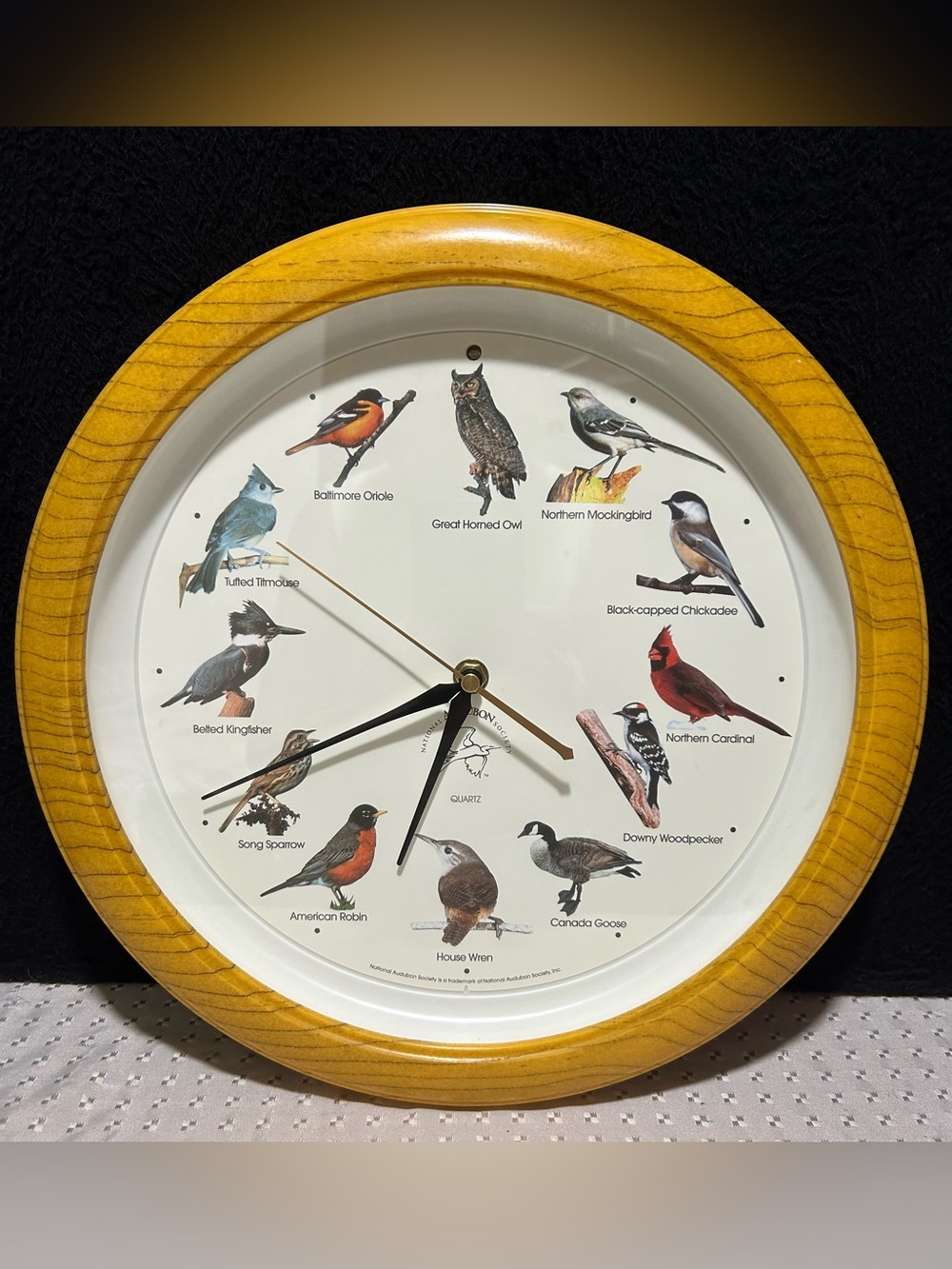 Vtg 90s National Audubon Society Singing Bird Clock 13" Oak Colored Frame TESTED - Picture 3 of 6